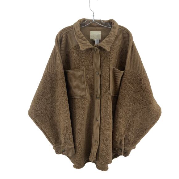 American Eagle Outfitters Jackets & Blazers - American Eagle Brown Faux Fleece Button-Up Jacket Women’s 2XL Plus - NWT